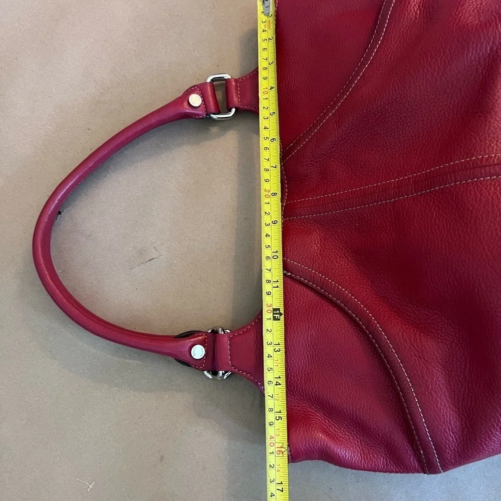 Tignanello Red Genuine Leather Medium Size Double Hand Tote Handbag - Picture 8 of 16